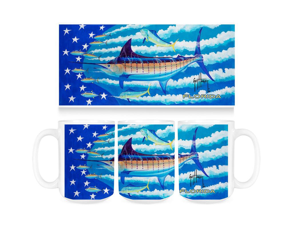 CUSTOM Guy Harvey Blue Stars And Stripes FLORIDA Ceramic Coffee Mug Tea Cup Fun Novelty Gift 15 oz  269334