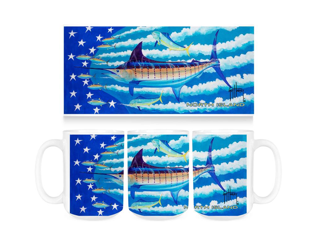 CUSTOM Guy Harvey Blue Stars And Stripes NOIS Ceramic Coffee Mug Tea Cup Fun Novelty Gift 15 oz 269353