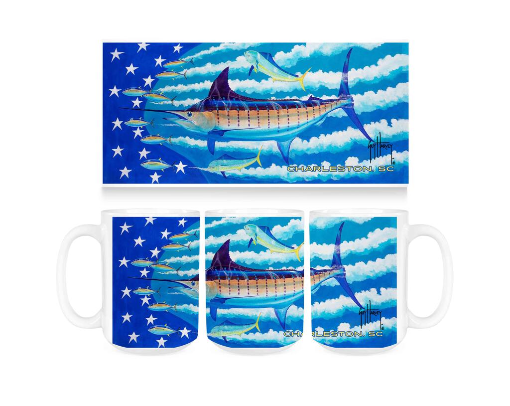 CUSTOM Guy Harvey Blue Stars And Stripes CHLST Ceramic Coffee Mug Cup Fun Novelty Gift 15 oz 269357