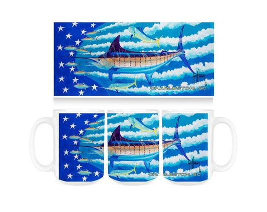 CUSTOM Guy Harvey Blue Stars And Stripes CHLST Ceramic Coffee Mug Cup Fun Novelty Gift 15 oz 269357