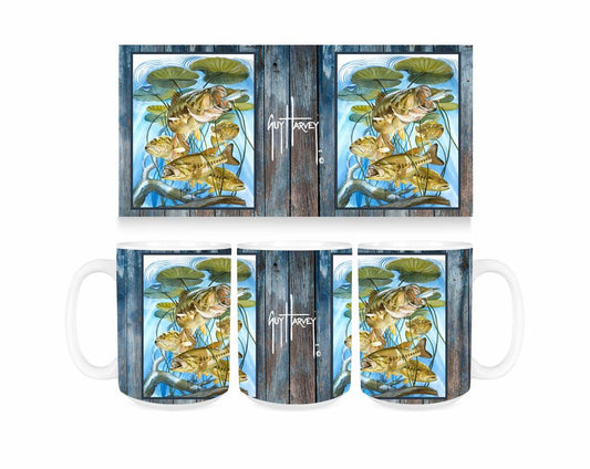 Guy Harvey Five Largemouth Bass Lily Pad Ceramic Coffee Mug Tea Cup Fun Novelty Gift 15 oz 269394