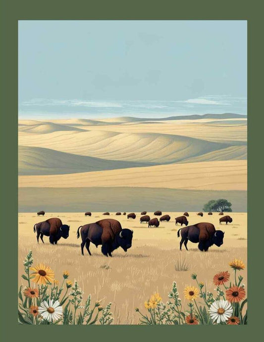 Buffalo Roaming On The Plains Retro Travel Box of 10 Blank Note Cards 4x5 269448