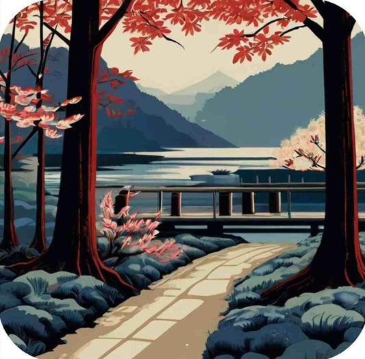 Japanese Woodblock Dreams Hokusai Inspired V4 Premium Drink Coaster Resin With Cork Backing 269498