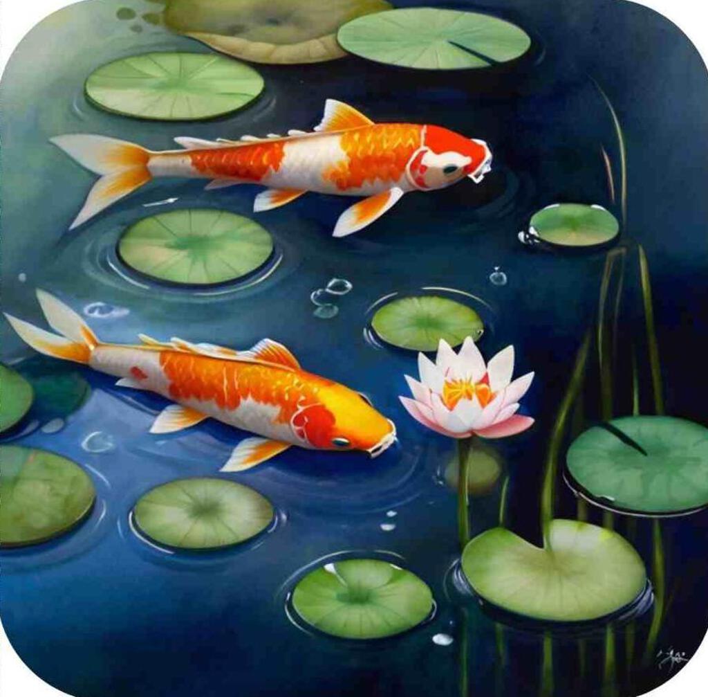 Koi Serenity Zen Tranquil Japanese Koi Fish V6 Premium Drink Coaster Resin With Cork Backing 269506