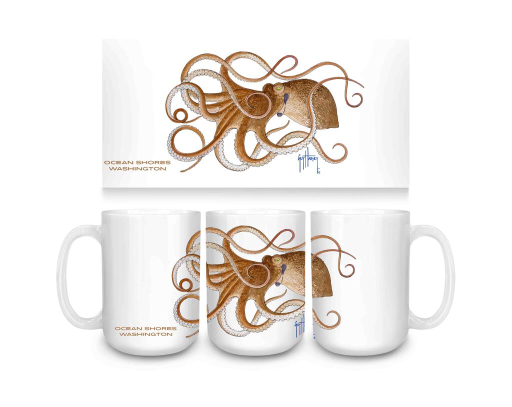 CUSTOM Guy Harvey Octo Octopus Ocean Shores WA Ceramic Coffee Mug Fun Novelty Gift 15 oz 269526