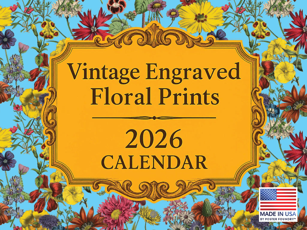 Vintage Engraved Floral Botanical Flowers Calendar 2026 Monthly Wall Calender 12 Month | American Made In The USA 269575