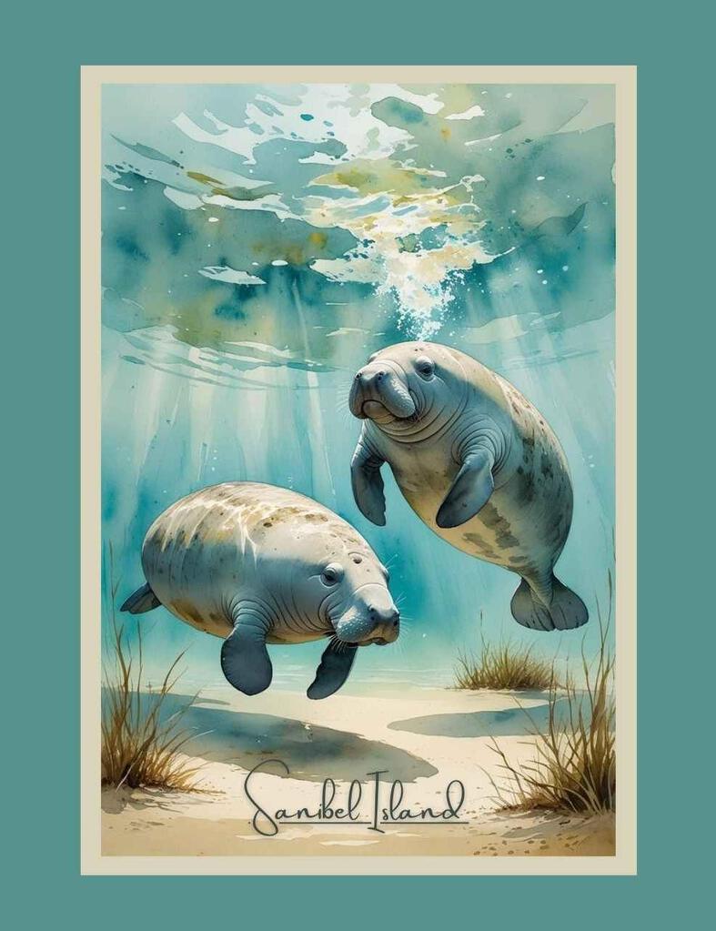 CUSTOM WILFORD AND LEE Manatee Box of 10 Blank Note Cards 4x5 269595