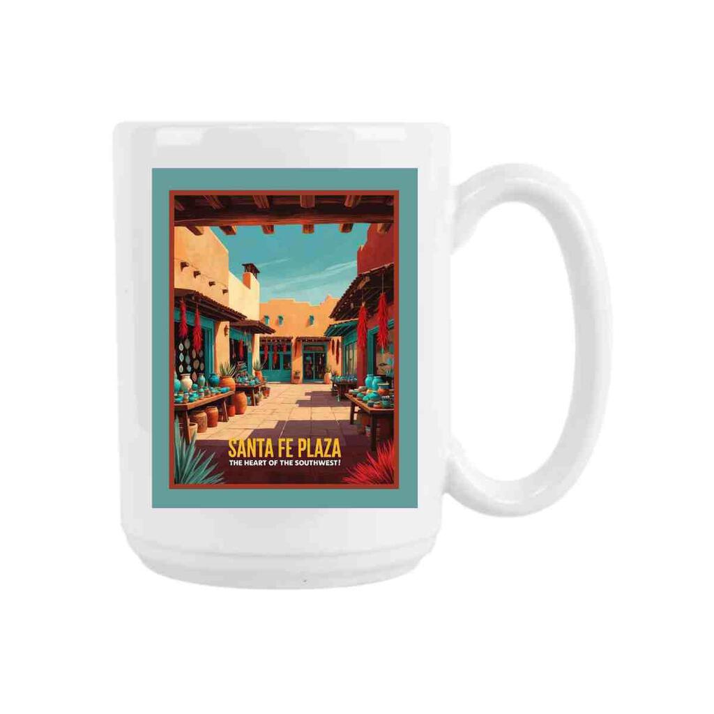 CUSTOM New Mexico Santa Fe Plaza Heart Of Southwest Retro Travel Ceramic Coffee Mug 15 oz 269660