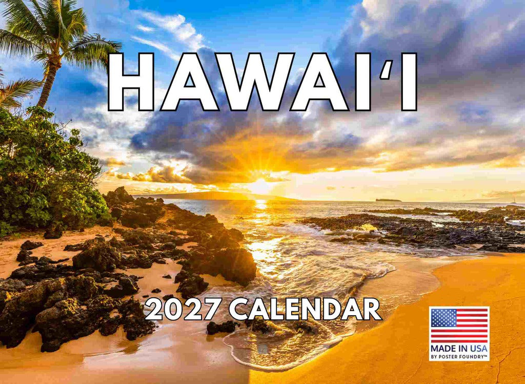 Hawaii Calendar 2027 Hawaiian Tropical Beach Maui Kauai Monthly Wall Calender 12 Month | American Made In The USA 270085