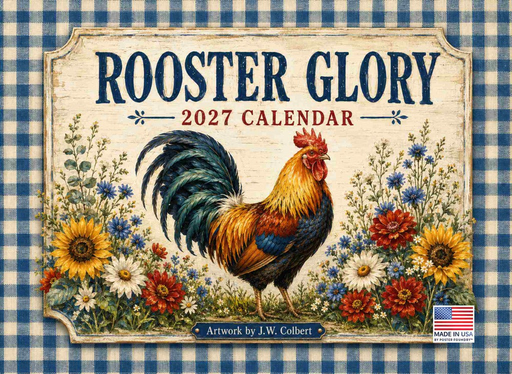 Rooster Glory Calendar 2027 Monthly Wall Country Farmhouse Calender 12 Month | American Made In The USA 270377