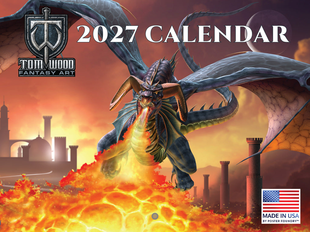 Dragon Calendar 2027 By Tom Wood Monthly Wall Calender 12 Month | American Made In The USA 270568