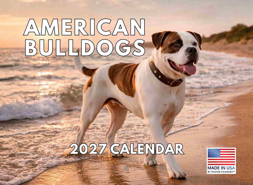 American Bulldog Calendar 2027 Monthly Wall Calender 12 Month | American Made In The USA 270724