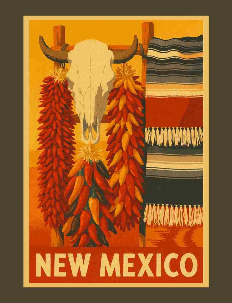 New Mexico Spirit Of Southwest Ristras Blanket Skull Box Of 10 Blank Note Cards 4x5 271944
