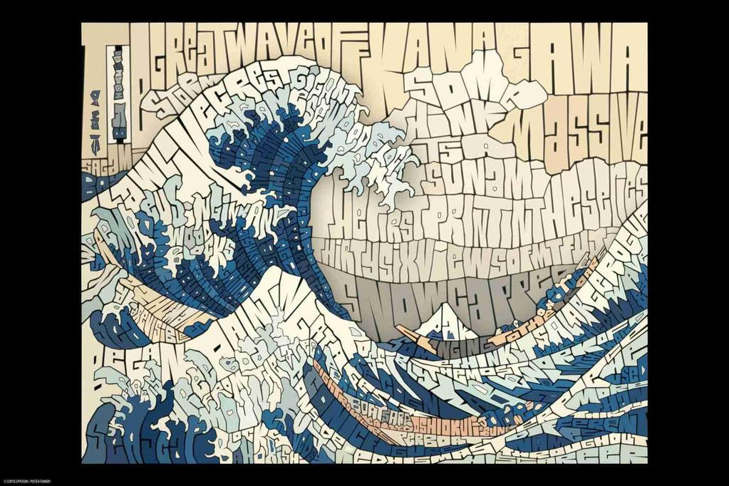 Curtis Epperson Great Wave Word Mosaic Art Hand Drawn Cool Wall Art Print Poster 12x18 272503