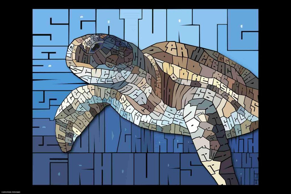Curtis Epperson Sea Turtle Word Mosaic Art Hand Drawn Cool Wall Art Print Poster 12x18 272505