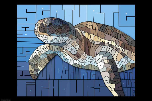 Curtis Epperson Sea Turtle Word Mosaic Art Hand Drawn Cool Wall Art Print Poster 12x18 272505
