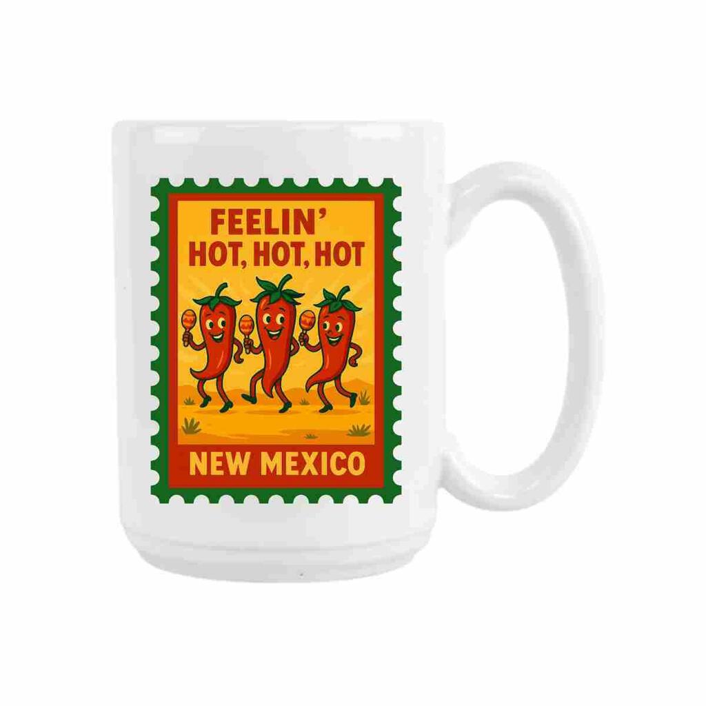 CUSTOM New Mexico Feelin Hot Hot Hot Heat Pepper Retro Travel Ceramic Coffee Mug 15 oz 274637