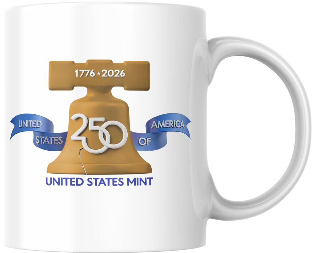 CUSTOM ARAMARK US Mint Liberty Bell 250 Blue Ceramic Coffee Mug 12 oz 274648