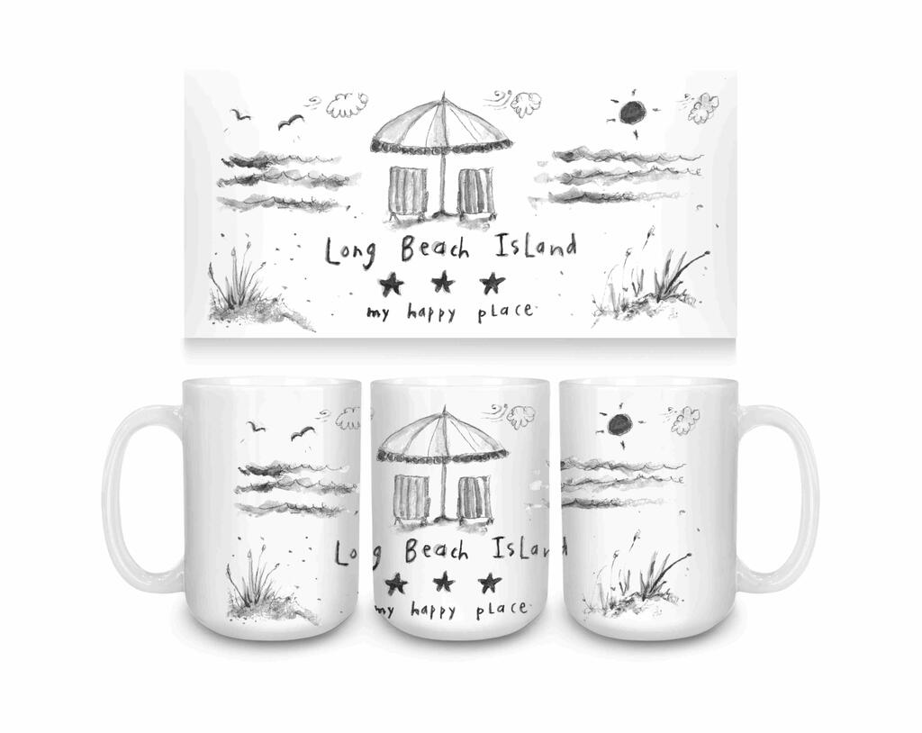 CUSTOM How To Live Long Beach Island My Happy Place Black And White Ceramic Coffee Mug 15 oz 274703