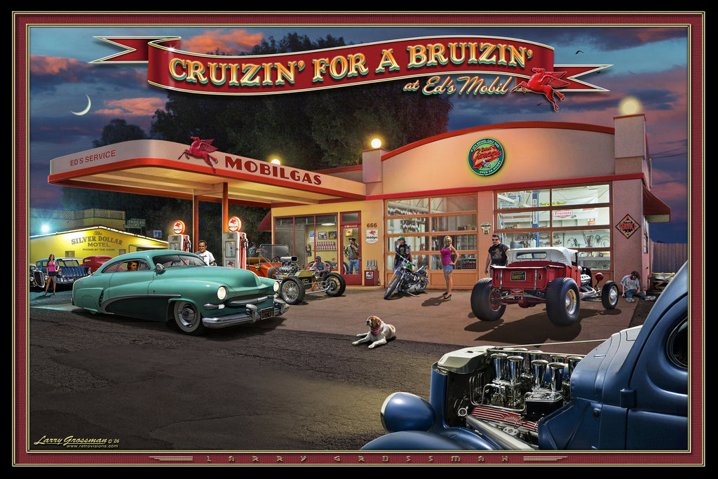 Cruizin for a Bruizin at Eds Mobile by Larry Grossman Print Poster 12x18 274722