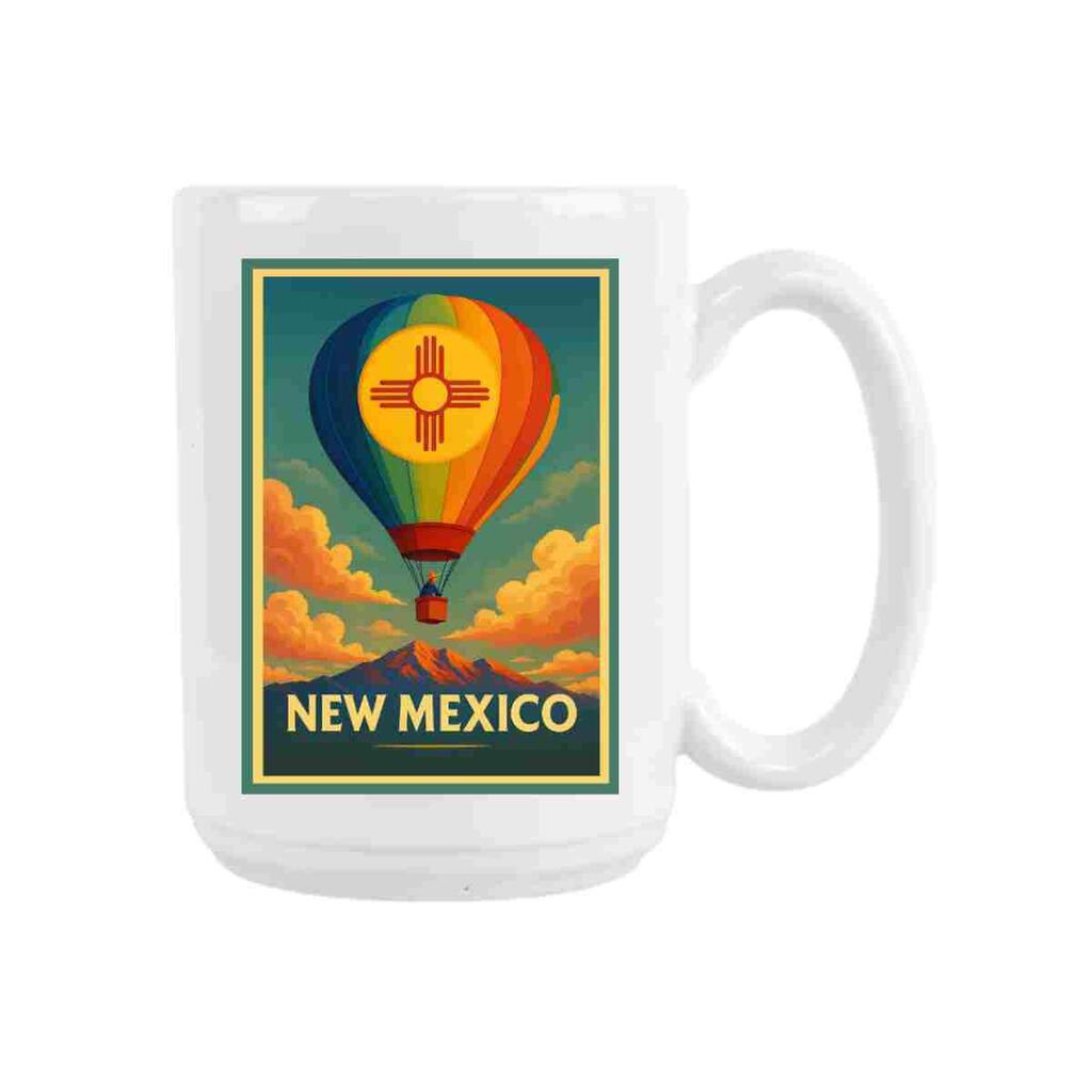 CUSTOM New Mexico Hot Air Balloon Zia Sun Mountains Ceramic Coffee Mug 15 oz 275083