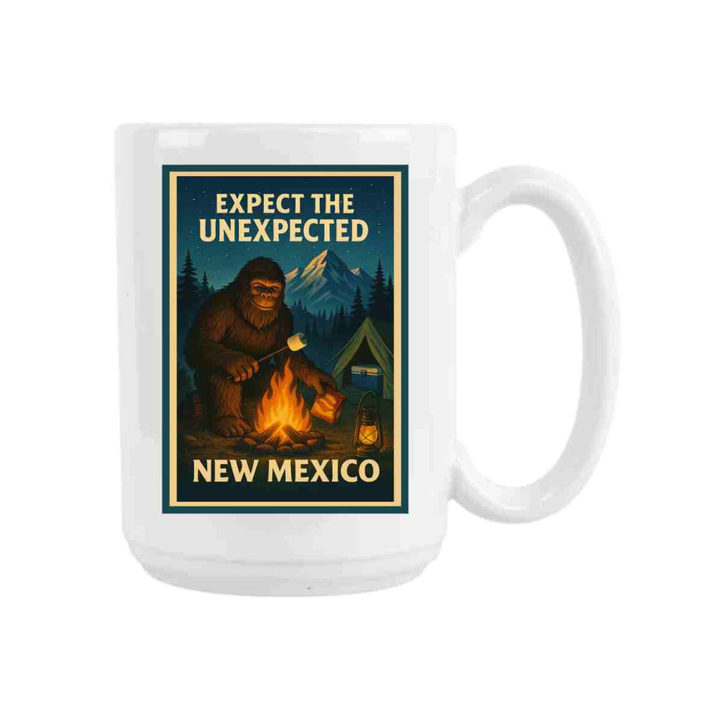 CUSTOM New Mexico Bigfoot Expect The Unexpected Camping Fire Ceramic Coffee Mug 15 oz  275270