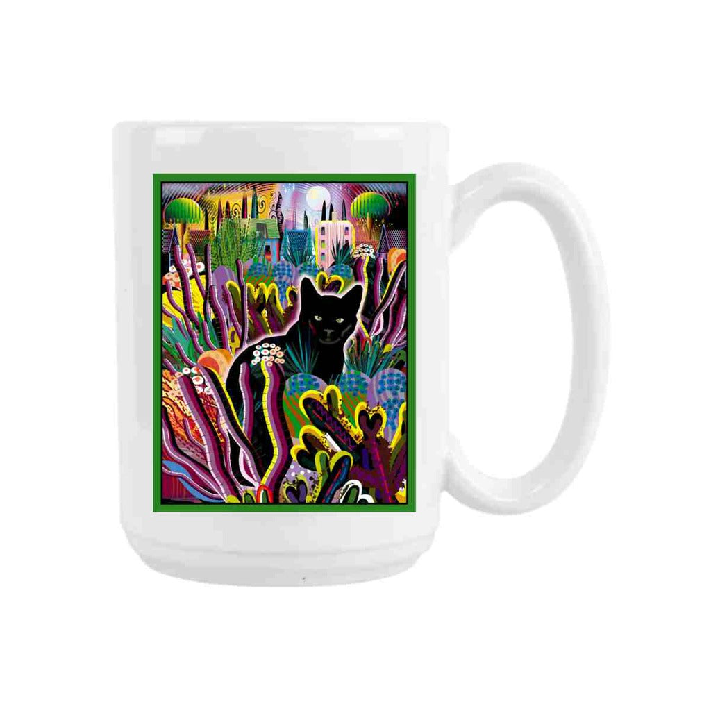 CUSTOM Black Cat Garden Fantasy Vibrant Color Southwest Folk Art Ceramic Coffee Mug 15 oz 275275