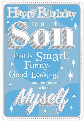 Blue- Son family birthday card. Retail $3.49. Unit Quantity 6. Inside: I am very proud to call you my son...