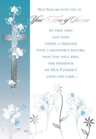 Silver cross- Religious sympathy greeting card. Retail: $2.99. 6. Inside: That His kindness will surround you with peace that is deep and real... 02603B