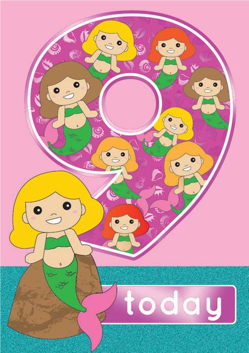 Mermaid- 9th age birthday card. Retail $2.99. . Inside: Happy Birthday to a special girl! 4827