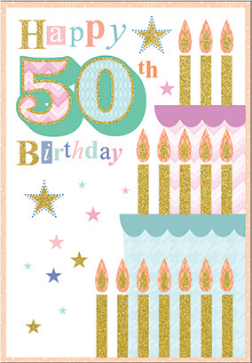 Cake with candles- 50th age general birthday card. Retail $3.49. . Inside: May this special time take you on a journey never imagined... 8720