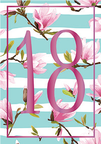Pink flowers- 18th age female birthday card. Retail $2.99. . Inside: Wishing you an 18th birthday as special as you! 7679