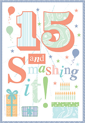 Colorful- 15th age birthday card. Retail $3.49. . Inside: Wishing you a wonderful and bright future... 8711