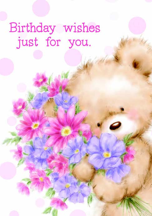 Bear with bouquet Birthday card from the Boo Bears Collection. Retail $2.99. . Inside: Have a beautiful and delightful day. Happy Birthday. 6084