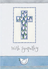 Dove and cross- Sympathy greeting card. Retail: $3.49. 6. Inside: You are in our thoughts and in our prayers... 04866A