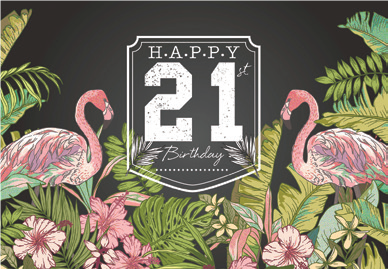 Flamingos- 21st age female birthday card. Retail $3.99. Unit Quantity 6. Inside: ..hope this birthday brings you everything you've hoped for...