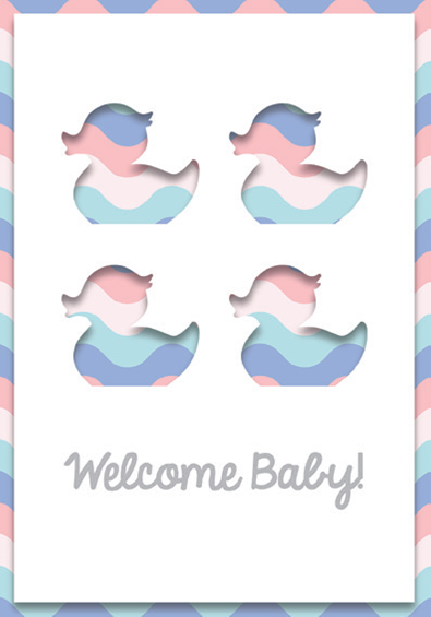 Baby ducks, new baby greeting card. Retail;: $3.99. Unit pack 6 Inside: Congratulations on the arrival of your baby!