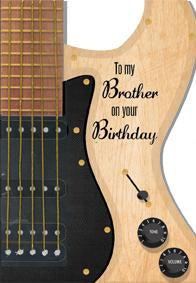 Guitar- Brother family birthday card. Retail $4.49. Unit Quantity 6. Inside: Have a great birthday!