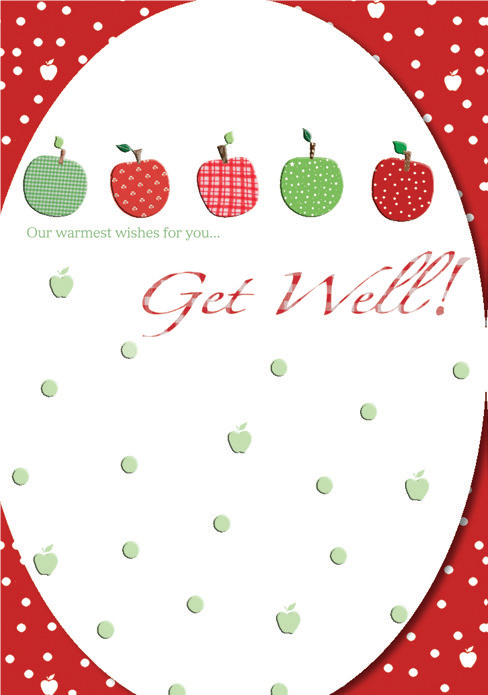 Apples and polka dots- Get well greeting card. Retail: $3.99. 6. Inside: An apple a day keeps the doctor away... 5213