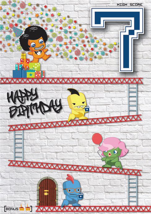 Gameboy- 7th age boy birthday card. Retail $2.59. . Inside: Game on! Party time. 4825
