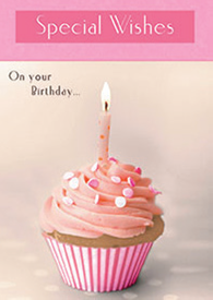 Pink cupcake Birthday card from the Electric Collection with glitter. Retail $2.59. Unit Quantity 6. Inside: ...Make a wish