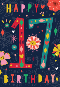 Colorful- 17th age female birthday card. Retail $2.99. Unit Quantity 6. Inside: Have a fabulous birthday.