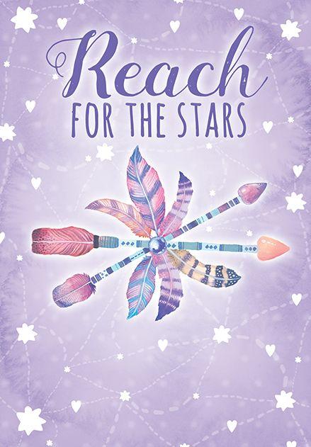 Reach the stars themed General birthday card from the Rhapsody collection. Retail $3.49. Unit Quantity 6. Inside: Always aim high to reach for your dreams