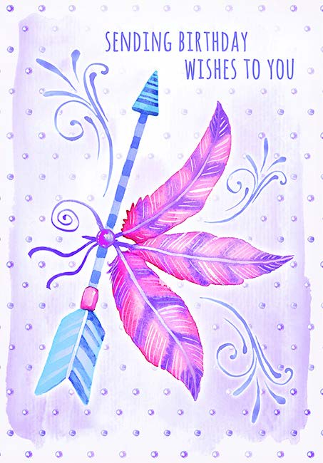 Feather and arrows themed General birthday card from the Rhapsody collection. Retail $3.49. . Inside: Here's wishing you all the special things in life. 8466