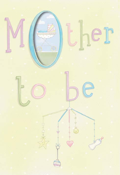 Hanging baby mobile mother to be baby greeting card. Retail: $2,99 Unit pack 6. Inside: Congratulations!