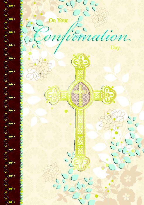 Gold cross- Boy confirmation greeting card. Retail: $3.49. 6. Inside: On this important occasion may you receive the blessing... 5878