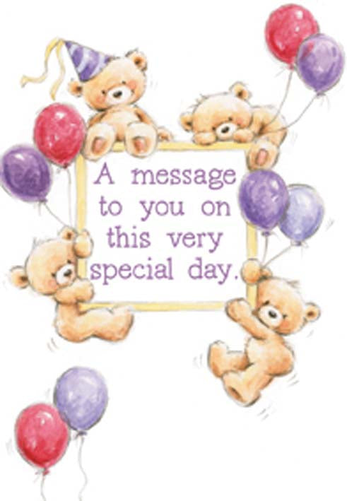 Bears and Balloons Birthday card from the Boo Bears Collection. Retail $2.99. Unit Quantity 6. Inside: Sending you lots of love and wishes for a great year. Happy Birthday.