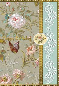 Classic roses and butterflies embossed die cut general birthday greeting card from Carol Wilson Fine Arts. Inside: Remembering all the special times we have shared. Retail: $4.25 CRG1564