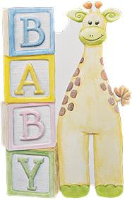 Happy giraffe with BABY blocks embossed die cut new baby greeting card from Carol Wilson Fine Arts Inside: A new little one to celebrate and treasure. Retail: $4.99 CRG1592