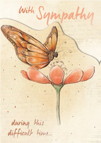 Butterfly on orange flower- Sympathy greeting card. Retail: $3.99. 6. Inside: May loving memories and gentle thoughts comfort you... 5846